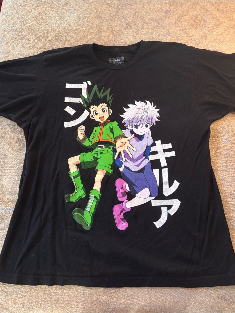 Hunter Black Tee with Green & Purple Anime Characters